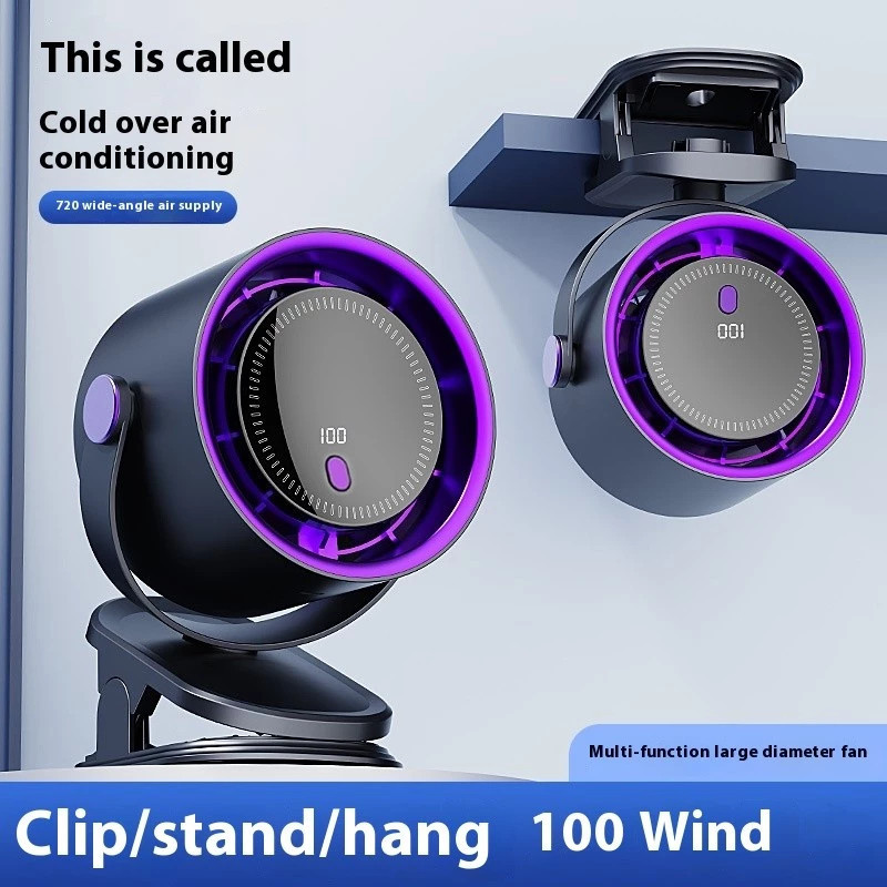 Quạt Kẹp Bàn Mini Tích Điện Màn Hình LCD Cảm Ứng 100 Cấp Độ Siêu Mát Không Ồn Xoay 720 Độ Pin Trâu