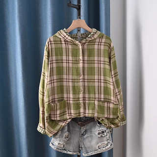 Plus Size Áo sơ mi kẻ sọc 100% cotton thời trang Nhật Bản có mũ trùm đầu