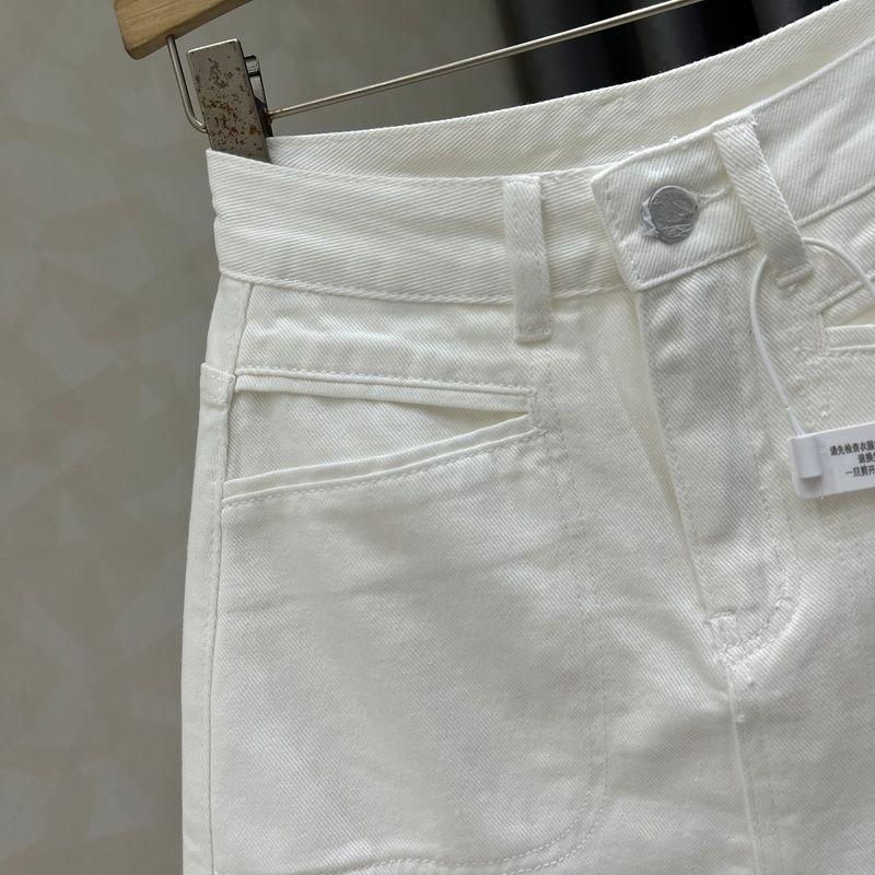 Váy denim eo cao phong cách Hàn Quốc, màu trắng, kiểu dáng chữ A, phù hợp mùa hè