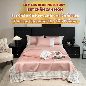 Bộ chăn ga gối kèm chăn hè chần bông chất liệu phi lụa MemminbeddingLuxury thiết kế sang trọng có độ bóng nhẹ