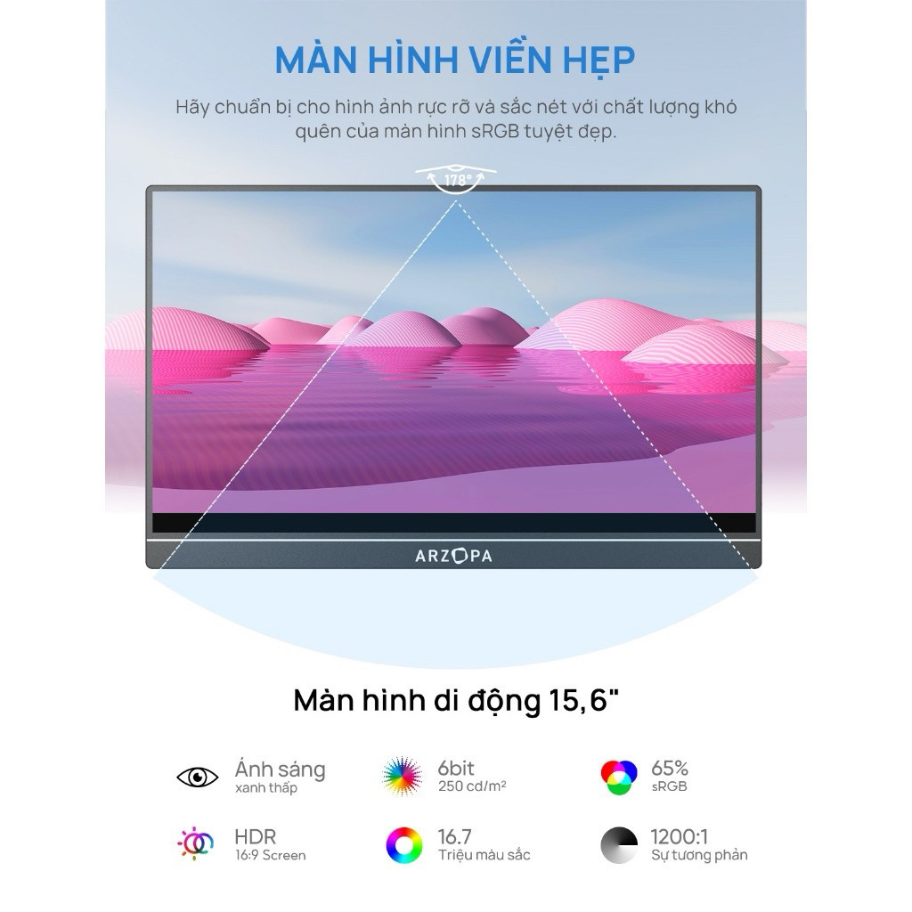 Màn Hình Di Động ARZOPA A1 15.6" IPS FHD | HDR | Loa Kép | USB-C HDMI | Chính Hãng | Hỏa Tốc