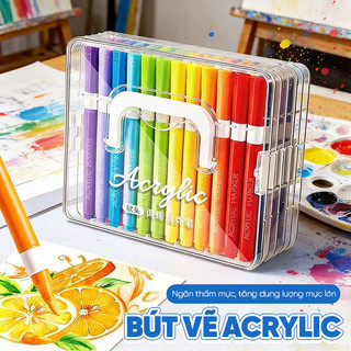 Bút Màu Acrylic Marker Chuyên Nghiệp – Hộp 60/72/84 Màu Tươi Sáng, Ngòi Brush Linh Hoạt Cho Bé Yêu Thích