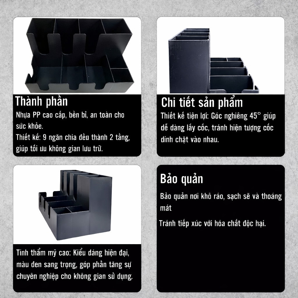 Kệ Đựng Cốc Đa Năng 9 Ngăn 2 Tầng, Tiện Lợi, Chắc Chắn, Gọn Gàng, Chuyên Nghiệp