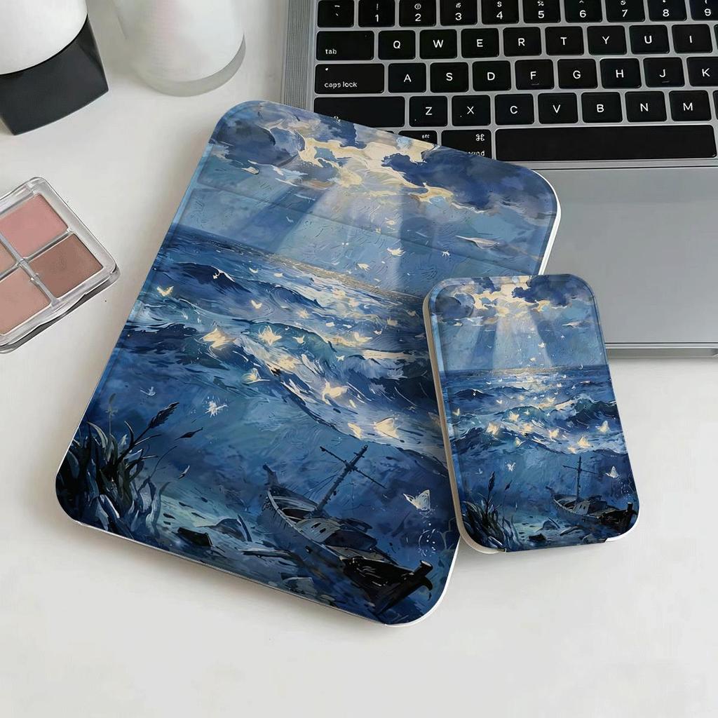 Ánh sáng biển sâu Gương Gấp Xinh Đẹp Gương Trang Điểm Foldable Thời Trang Nữ