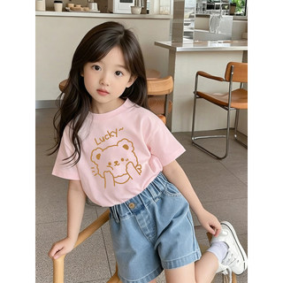 Áo thun in hình gấu may mắn dễ thương dành cho bé gái，nhiều kiểu dáng, thoải mái khi mặc，phù hợp cho trẻ em từ 1-12 tuổi