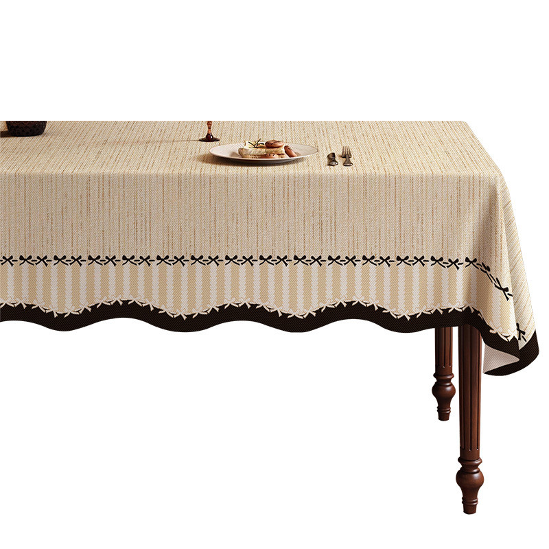 Khăn Trải Bàn ăn chống nước chống dầu phong cách pháp cổ điển trang trí phòng khách họa tiết nơ xinh xắn dễ dàng lau chùi