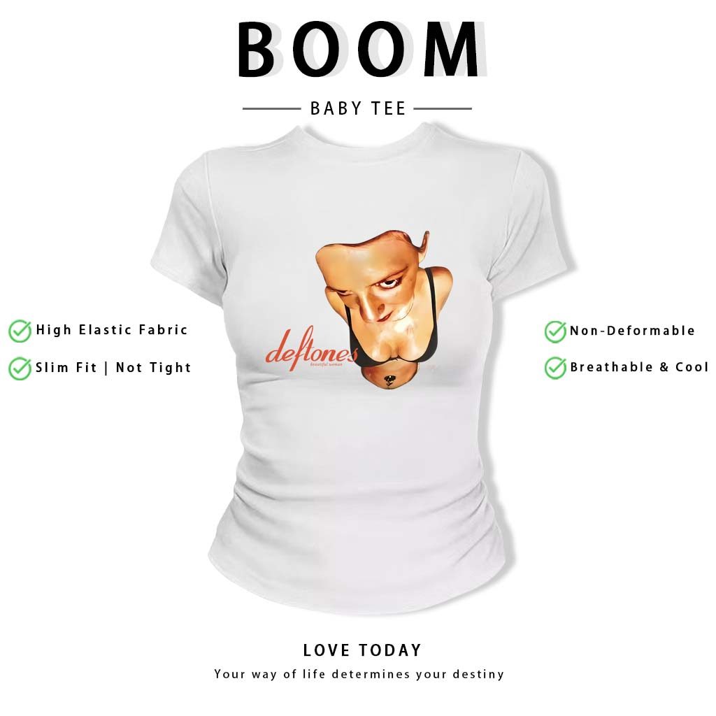 BOOM Áo Baby Tee Nữ Cotton Ôm Body-Áo Thun Ngắn Tay Y2K In Hình PhongCách Mùa Hè, Cổ Tròn Hàng Đầucách hàn quốc phongQ46