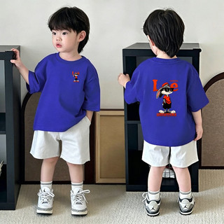 (Từ 1-12 tuổi) Áo thun ngắn tay trẻ em, Áo in hình thỏ hoạt hình cho bé trai, Áo cổ tròn