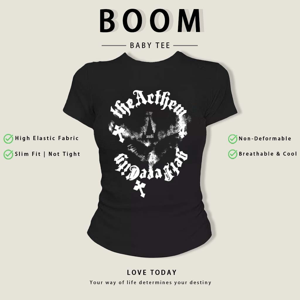 BOOM Áo Baby Tee Nữ Cotton Ôm Body-Áo Thun Ngắn Tay Y2K In Hình PhongCách Mùa Hè, Cổ Tròn Hàng Đầucách hàn quốc phongW10