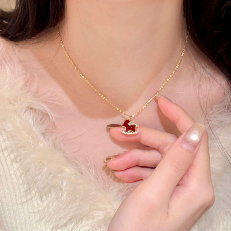 Vòng cổ nữ thời trang Hàn Quốc, zirconia màu đỏ, phù hợp sinh viên làm quà sinh nhật