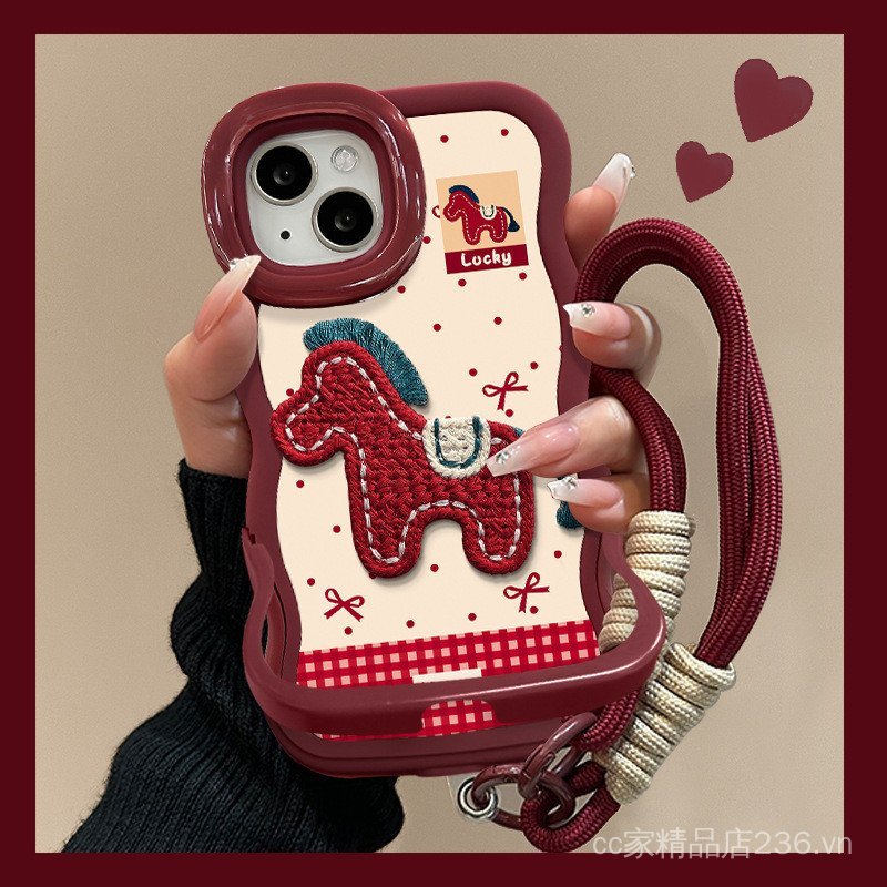 Dây buộc Pony sang trọng Thích hợp cho 17 Vỏ điện thoại năm mới iphone15promax Silicone 16 Giá đỡ kép 14