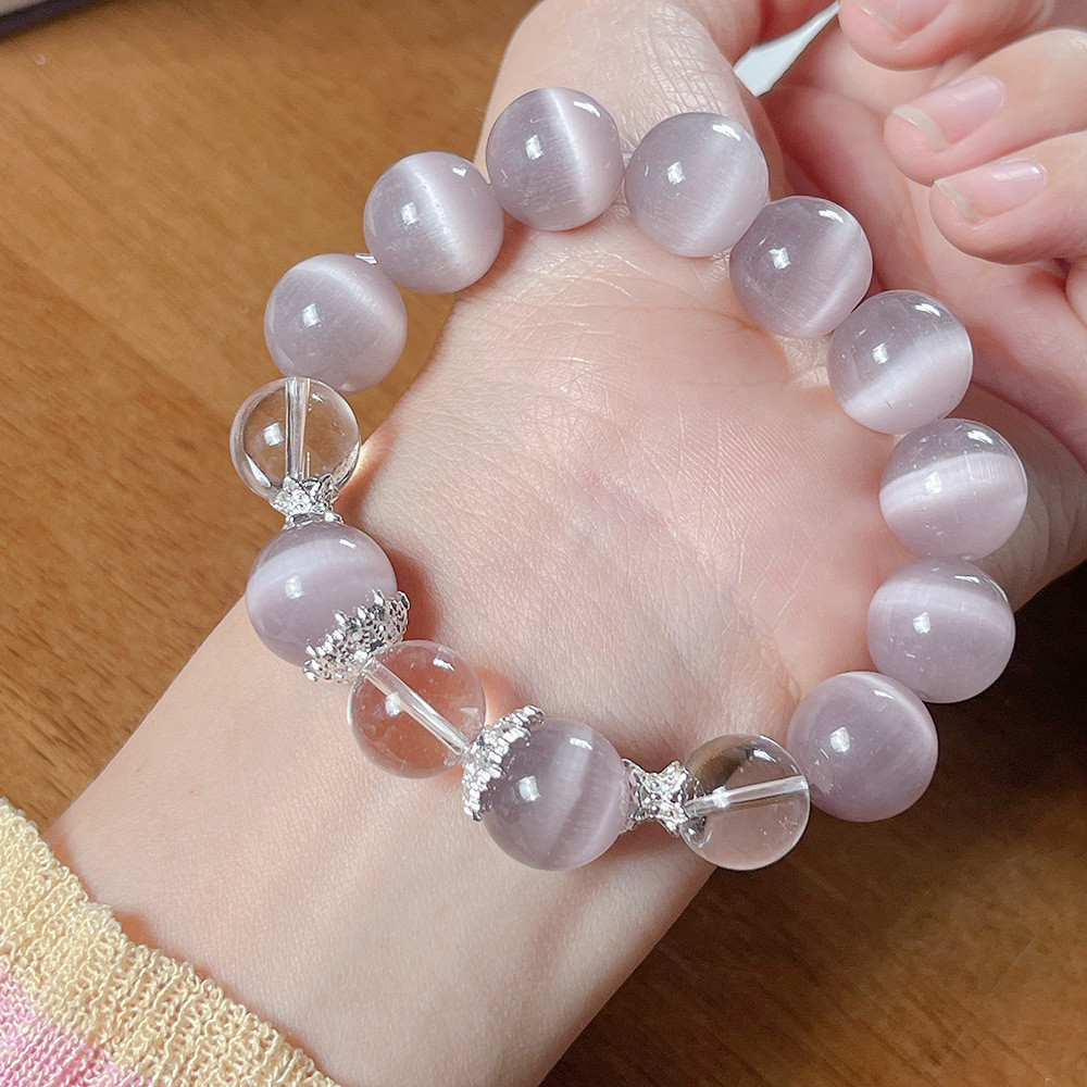 Vòng tay đá mắt mèo tím ngọt ngào đơn giản tươi mát