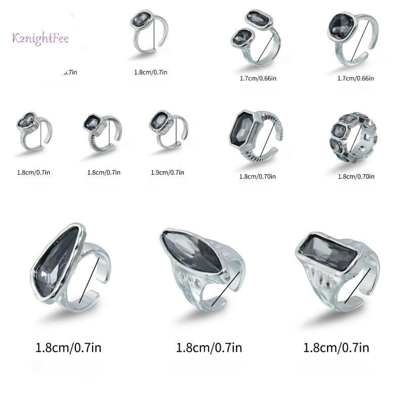 Nhẫn hình học thời trang Hàn Quốc với kim cương giả, có thể điều chỉnh size, phù hợp dự tiệc và làm quà tặng
