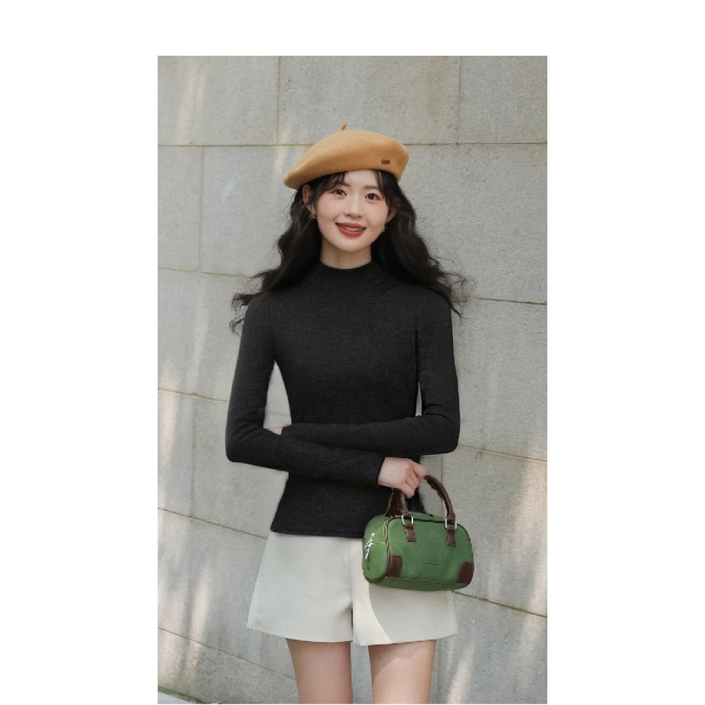 Mutu Áo sơ mi nữ mùa đông lông cừu-fleece, nửa cổ dệt kim, phong cách sang trọng