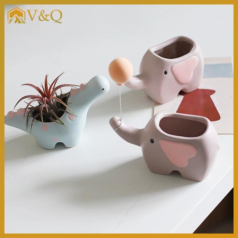 Littleloves1 Dễ Thương Gốm Hoa Hình Động Vật Voi Cây Nồi Để Bàn Ban Công Trang Trí Nhà Trang Trí Bình Gốm VN
