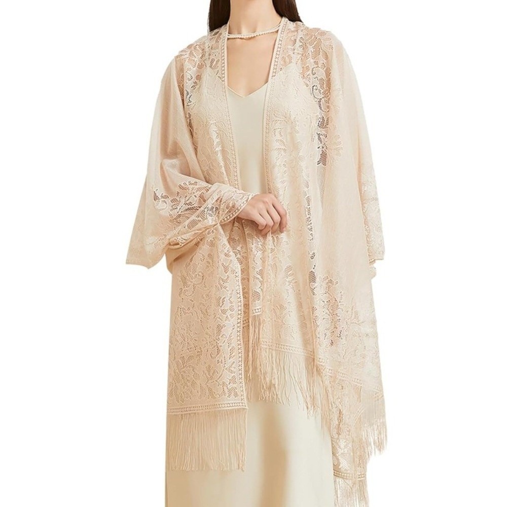 Áo len Cardigan ren HOBBYIN, Khăn choàng ren dài màu tinh khiết, Áo choàng cổ lụa Vải lanh Cotton mỏng móc Openwork Nhẹ Drapey Rỗng Khăn choàng thời trang che đậy