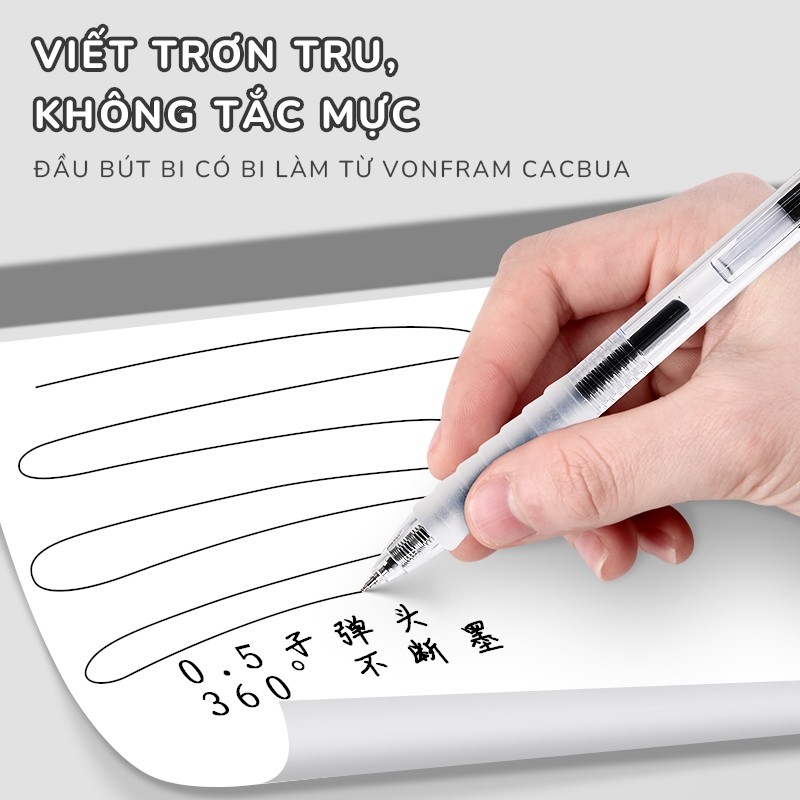 Bút bi bấm dụng cụ học tập ngòi 0.5mm, bút gel mực nước viết trơn tru, màu đẹp, mực khô nhanh tiện lợi khi sử dụng