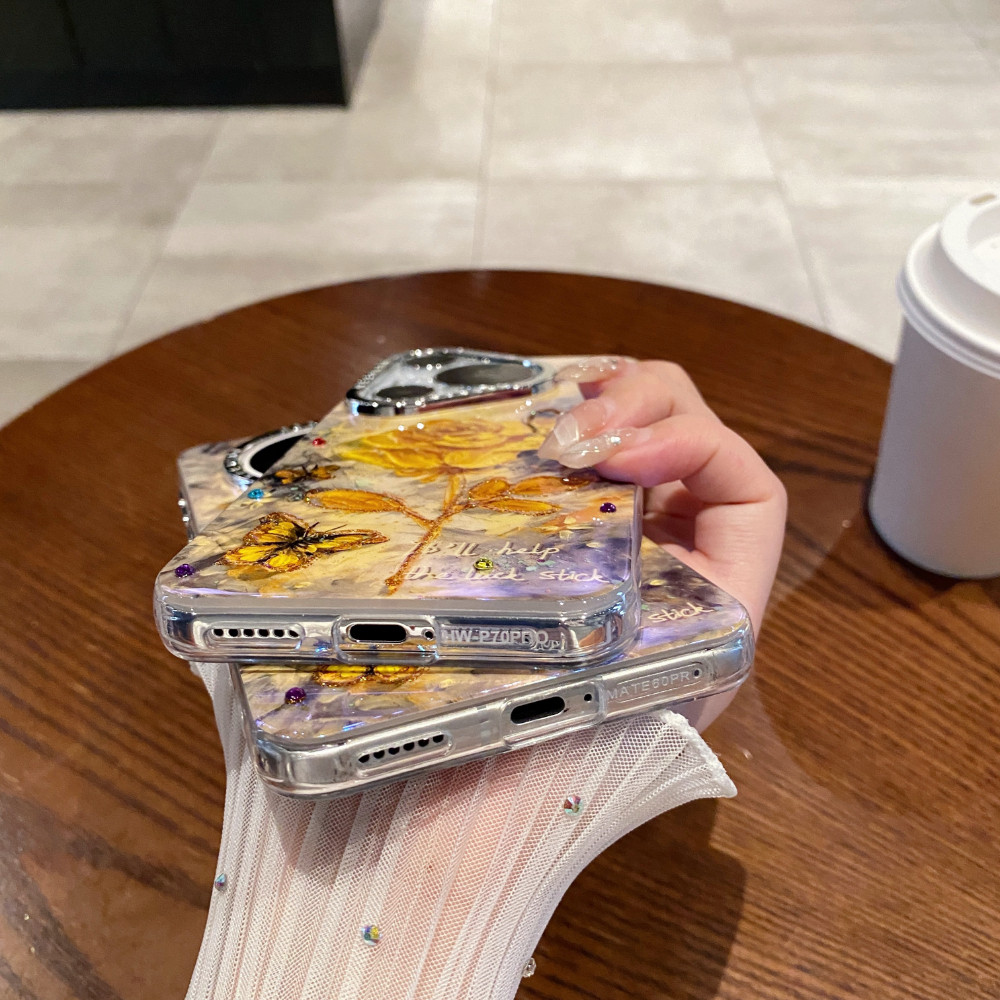 Ốp Điện Thoại TPU + PC In Hoa Hồng Vàng Cho Huawei Mate 70 60 Pro Pura 80 70 Pro Pro + Vỏ Thời Trang Quà Tặng Nữ Chống Sốc