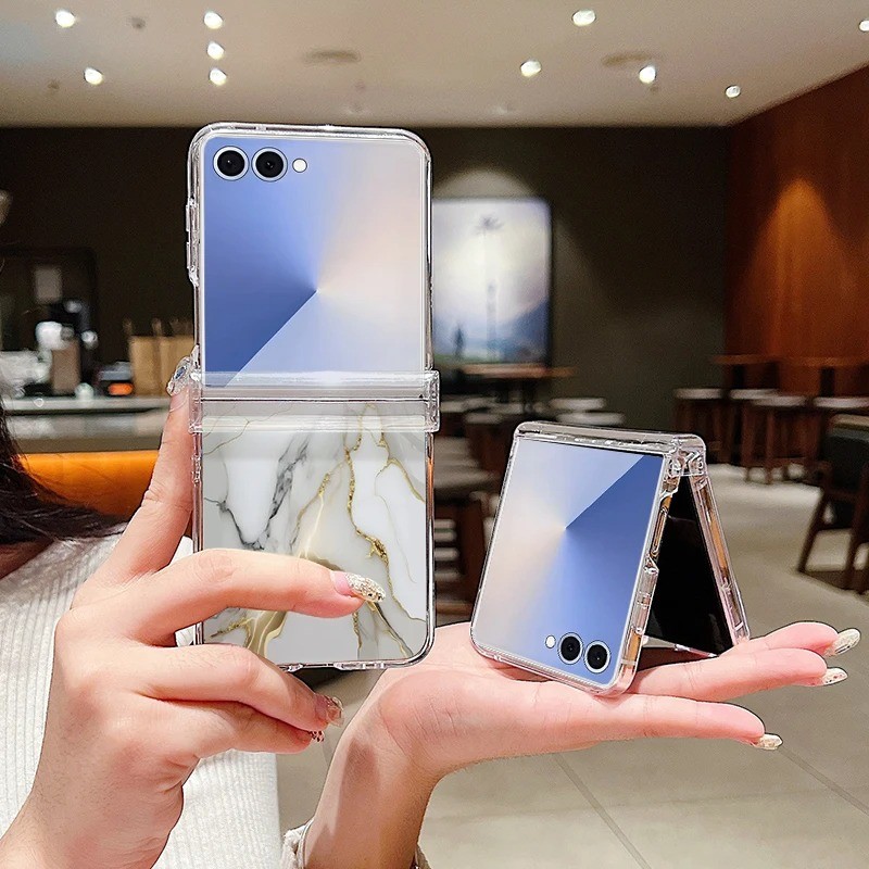 Ốp Điện Thoại Trong Suốt Đá Cẩm Thạch Đá Cẩm Thạch Đá Cẩm Thạch Cho Samsung Galaxy Z Flip 7 7FE Flip 6 Flip 5 Flip 4 5G Full Bản Lề Gấp Cứng PC Dành Cho Samsung Z Flip7 Flip6 Flip5 Flip4 Flip3