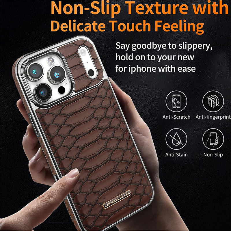 Ốp Điện Thoại Da Rắn Giả Chống Trơn Trượt Cao Cấp Cho iPhone 17 Pro Max Air 16 Plus 15 14 13 Vỏ Mạ Điện Chất Lượng Cao