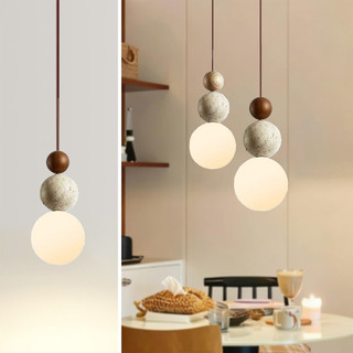 AIMI Đèn Chùm Travertine Màu Vàng Tự Nhiên Wabi Cho Phòng Ngủ Đầu Giường Phòng Khách Nhà Bếp Phòng Ăn Đèn Treo Hình Cầu Gỗ Bóng Đá