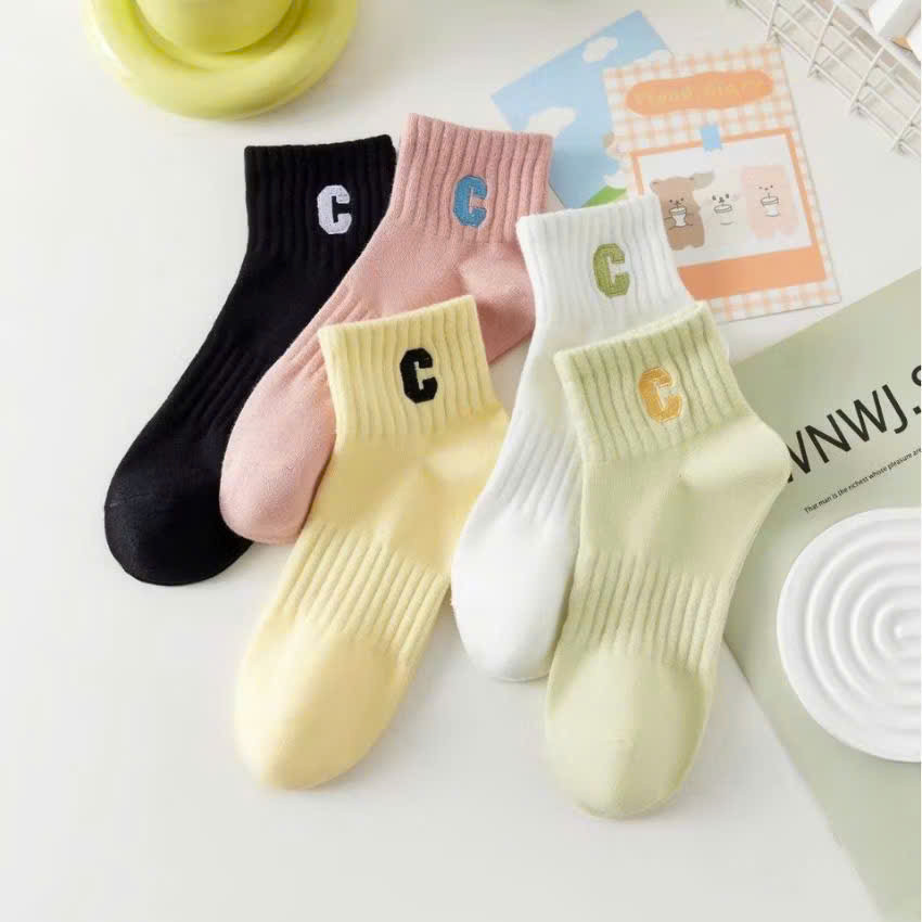 Packs 5 Đôi Tất Chữ C Cổ Ngắn 5 Màu Chất Vải Cotton Mềm Mại Thoáng Khí
