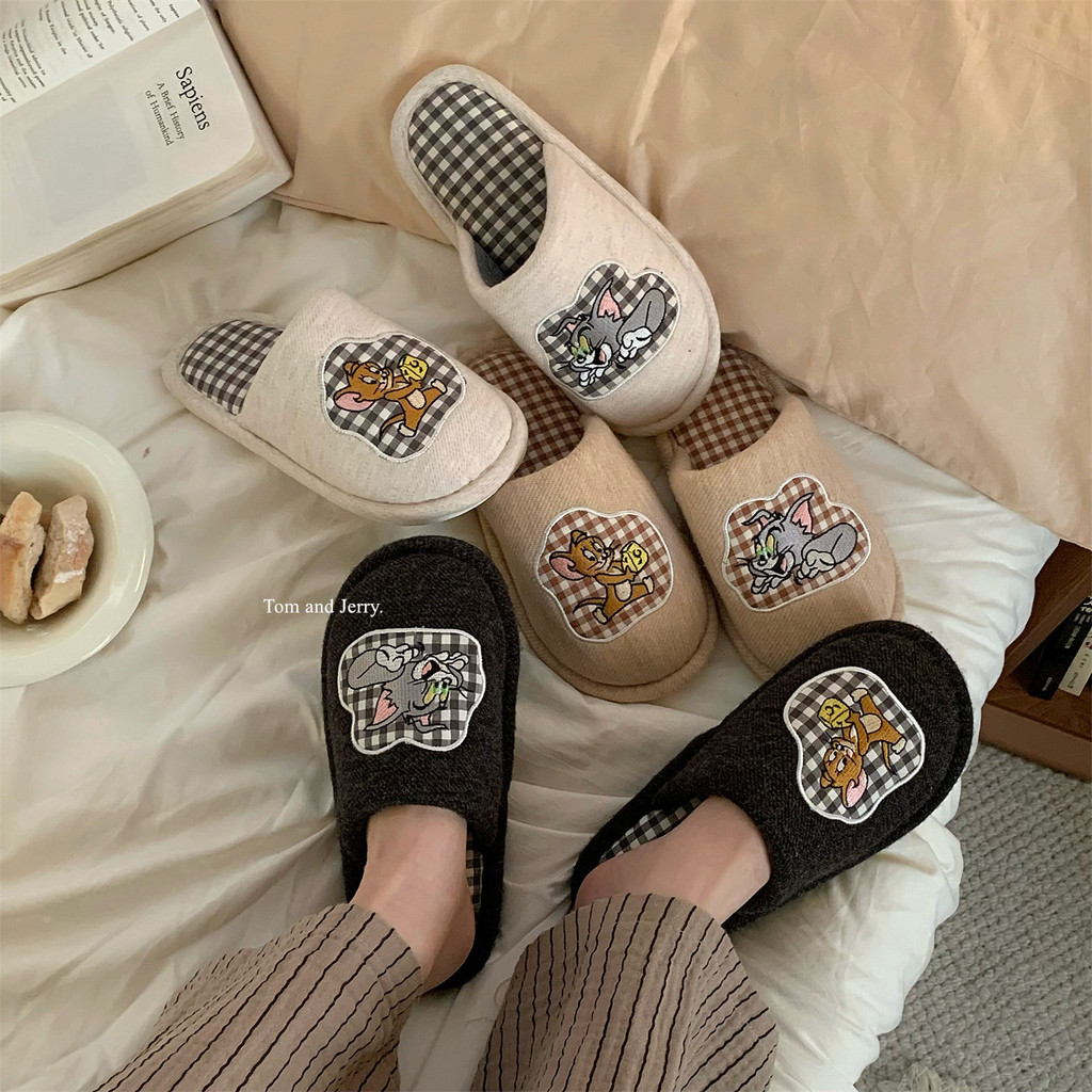 XIXITIAO Dép Cotton Mùa Đông Thoải Mái Nam Nữ Ấm Áp Cặp Đôi Hoạt Hình Dễ Thương