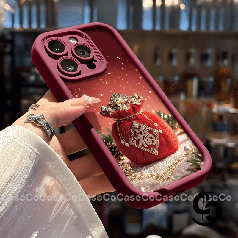 Vỏ Cho Oppo A18 A60 A6 A5 Pro A58 A5 A38 A3 Pro A3 A57 A16 A15 A12 A5X A3X A17 A18 Ốp điện thoại hình túi may mắn tuyết