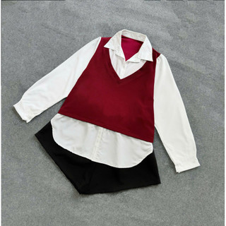 Set Bộ Sơ Mi Bigsize Nữ Áo Sơ Mi Đuôi Tôn Kiểu Gile Phối Quần Short Lưng Cao Cá Tính SET944