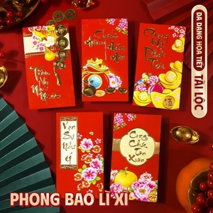 Bao lì xì Tết sắc màu rực rỡ, minh họa không khí ngày xuân - Set 36 bao kiểu dáng túi đựng tiền tiện lợi