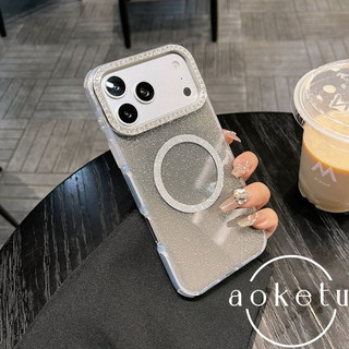Thích hợp cho vỏ điện thoại Apple 17 Promax iPhone 16 cạnh tròn bán trong suốt long lanh hút từ tính 15 giá trị thẩm mỹ cao 14 kim cương lấp lánh 13 lỗ lớn bọc hoàn toàn chống d