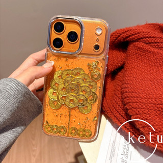 Năm mới nhỏ giọt lá vàng giàu có thu hút đồng xu vàng kho báu phù hợp cho vỏ điện thoại iPhone 17 Promax trong suốt 16 / 15 / 14 / 13 / 12 / 11 bao gồm tất cả vỏ chống rơi