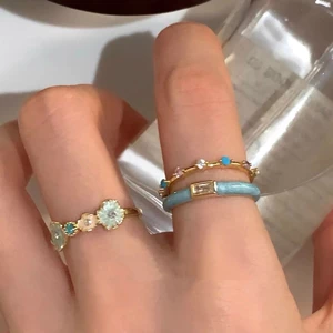 Nhẫn nữ zircon màu xanh thời trang, thiết kế tinh tế đa năng