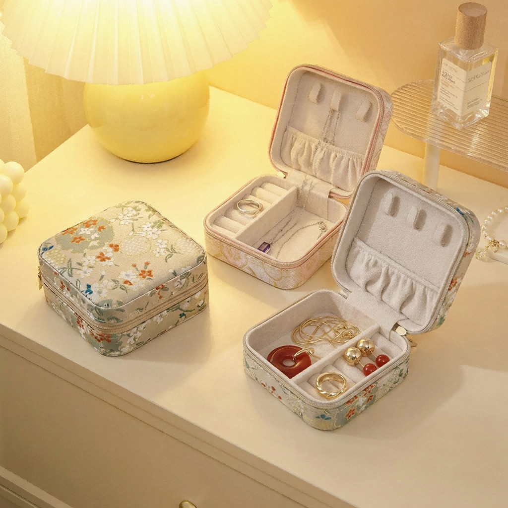 CASEGRACE Hộp đựng trang sức du lịch có móc vòng cổ, lớp lót nhung, khóa kéo cho dây chuyền, vòng tay, nhẫn Hộp quà lưu trữ trang sức