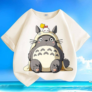 Áo thun cổ tròn mỏng, in hình hoạt hình Totoro dễ thương, kiểu dáng thoải mái, thoáng khí, dành cho bé gái.