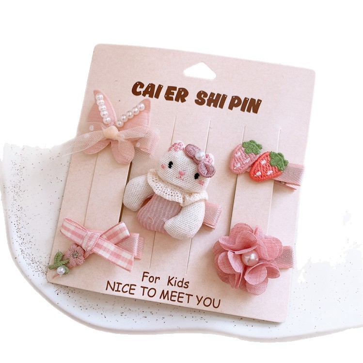 Bộ Kẹp Tóc Hoa Nơ Màu Hồng Ngọt Ngào Cho Bé Gái