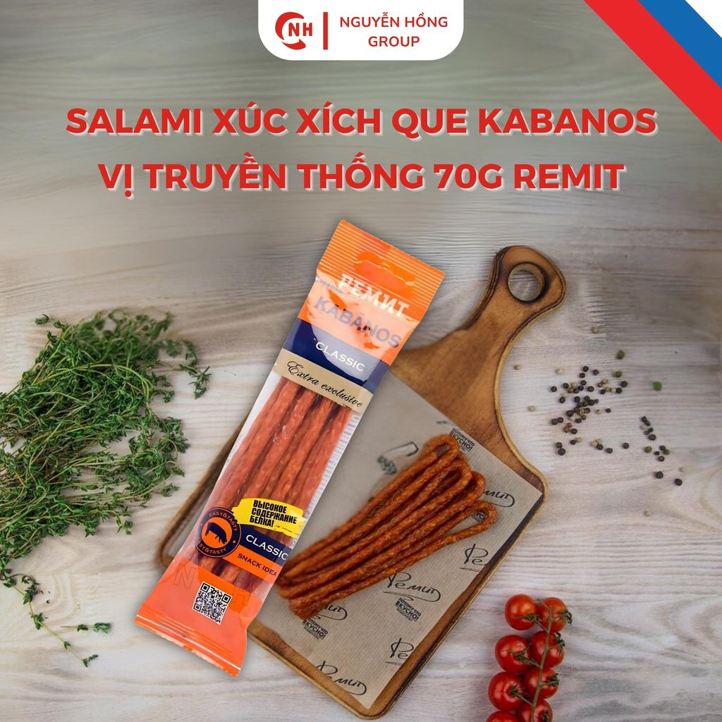 Salami xúc xích Nga que Kabanos 70g Remit - 4 Hương vị hấp dẫn từ Nguyễn Hồng Food