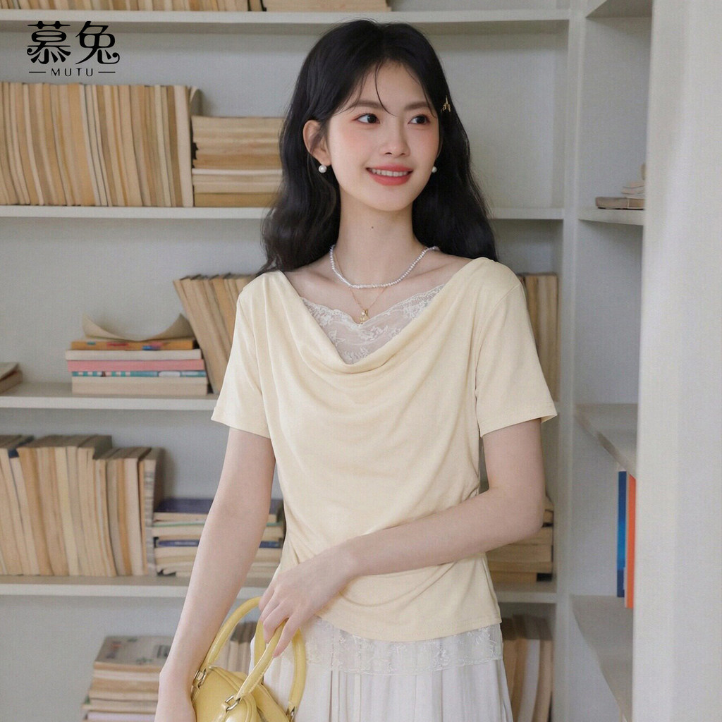 Áo Thun Nữ Tay Ngắn Mùa Hè 2026 - Thiết Kế Xoay Cổ, Ren Khâu Sang Trọng