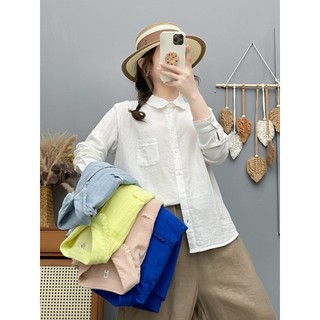 Áo sơ mi nữ ren cotton dáng dài tay, phù hợp mùa xuân
