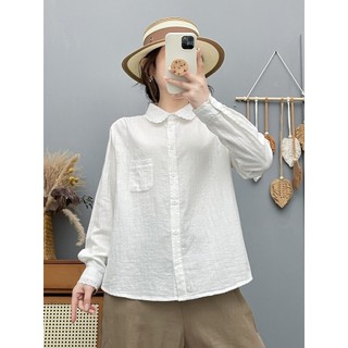 Áo sơ mi nữ ren cotton dáng dài tay, phù hợp mùa xuân