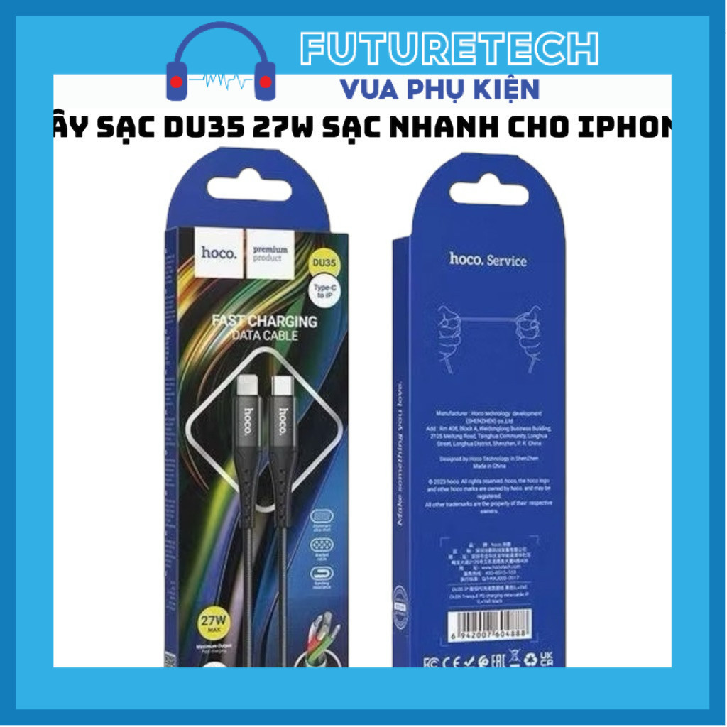 Cáp Sạc Nhanh 27w HOCO Du35 chính hãng sạc nhanh siêu bền chống cháy dài 1-2M BH 6 tháng