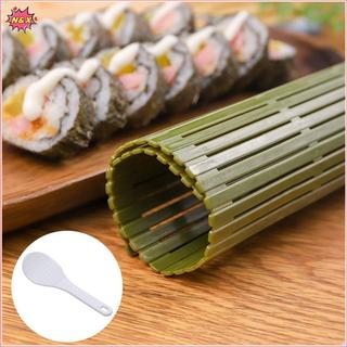 Dụng cụ làm sushi DIY: thảm cuộn nhựa xanh, mái chèo onigiri, máy sushi, bộ nhà bếp N & X