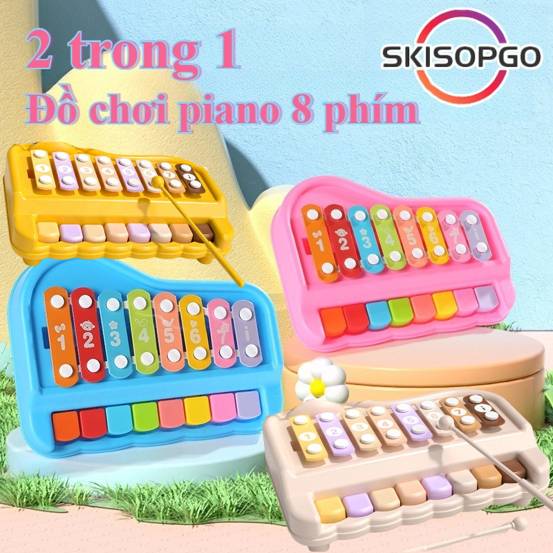 Đồ chơi đàn gõ 8 nốt cho bé từ 3 tuổi - Kèm dùi gõ và 3 thẻ nhạc, chất liệu nhựa an toàn