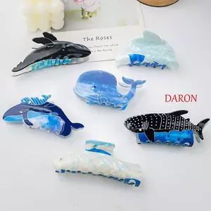DARON Động Vật Vuốt Tóc, Cá Voi Biển Xanh Cá Voi Kẹp Tóc, Phụ Nữ Dễ Thương Mũ Động Vật Cá Mập Kẹp Lấy Kẹp Hàng Ngày