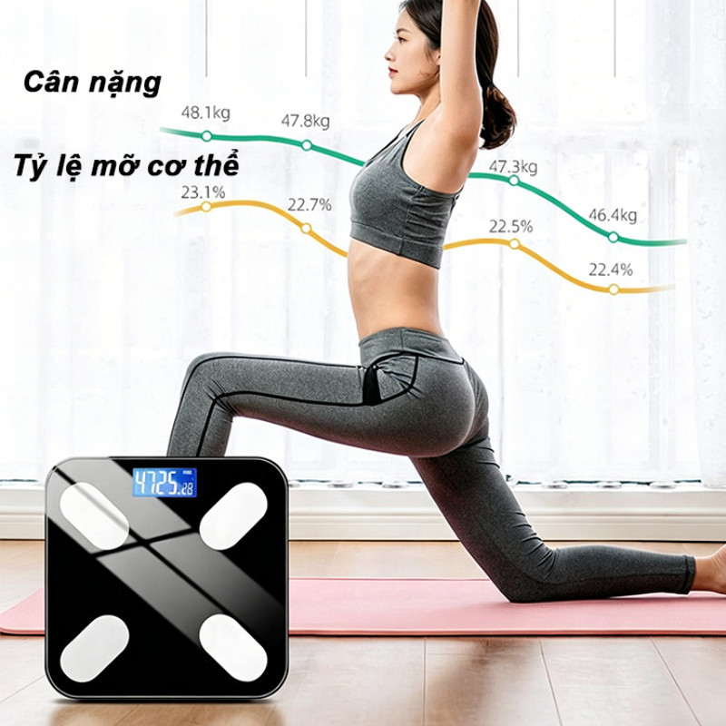 Cân Phân Tích Cơ Thể 4 Điện Cực - Đồng Hành Sức Khỏe Cùng APP, Theo Dõi Mỡ, Nước, BMI Chính Xác