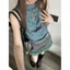 Áo vest cổ xoay màu xanh cam có mũ trùm đầu, thiết kếsense không đều, buộc dây