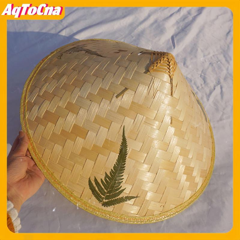 Nón tre mây hand-made retro với ống hút và mũ mưa, dùng làm đạo cụ khiêu vũ hoặc che nắng