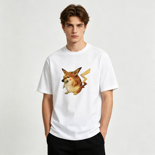 Áo thun nam Pikachu Shiba Inu in hình trừu tượng một mặt，kiểu dáng thường ngày，đa năng，thoải mái và thoáng khí, cổ tròn