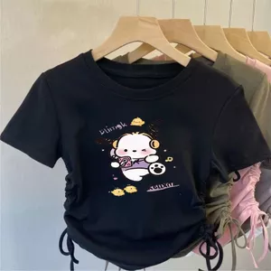 Pochacco Hoạt Hình In Hình Bé Gái Áo Thun Dây Rút Thiết Kế Thường Ngày Tay Ngắn Cổ Tròn Trẻ Em Top