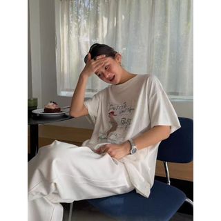 2026 Mới Cổ Tròn Thương Hiệu cotton Lười Rời Hoạt Hình In Hình Áo Thun Nữ Tay Ngắn